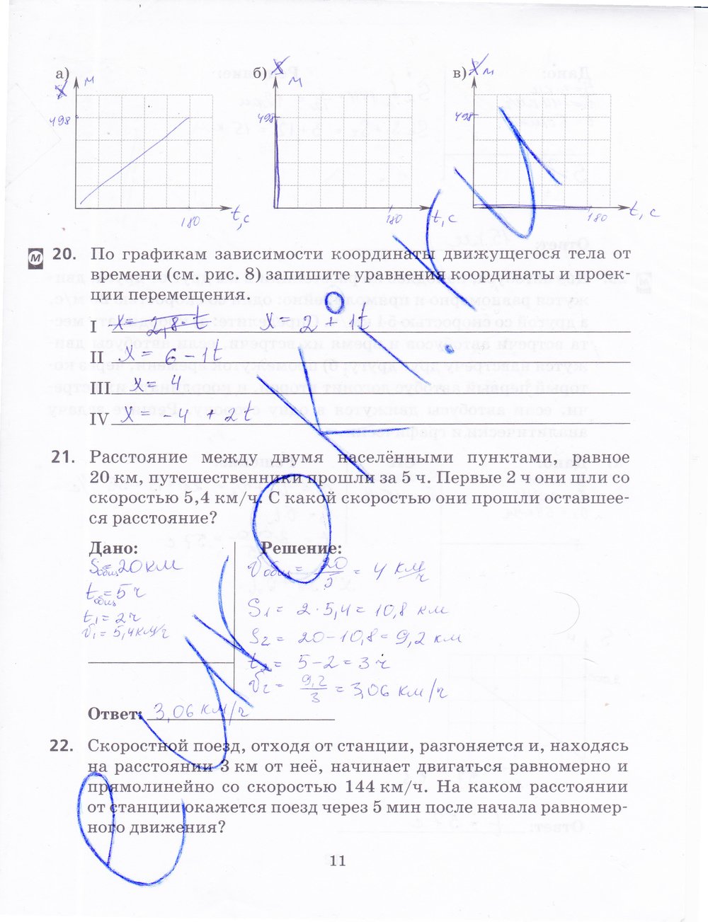 ГДЗ Физика Пурышева 9 класс Рабочая тетрадь Номер стр. 11
