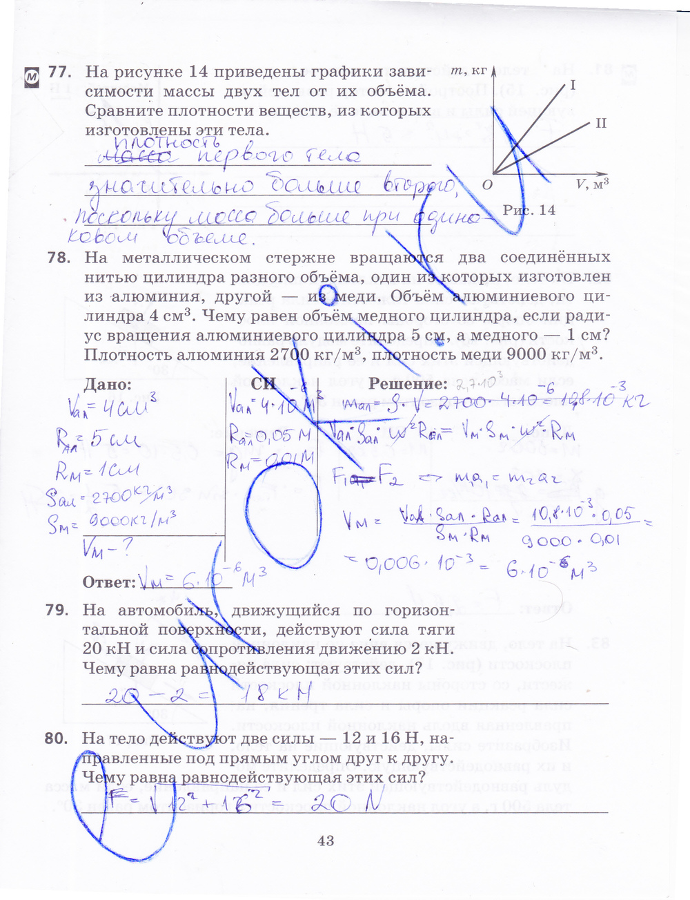 ГДЗ Физика Пурышева 9 класс Рабочая тетрадь Номер стр. 43
