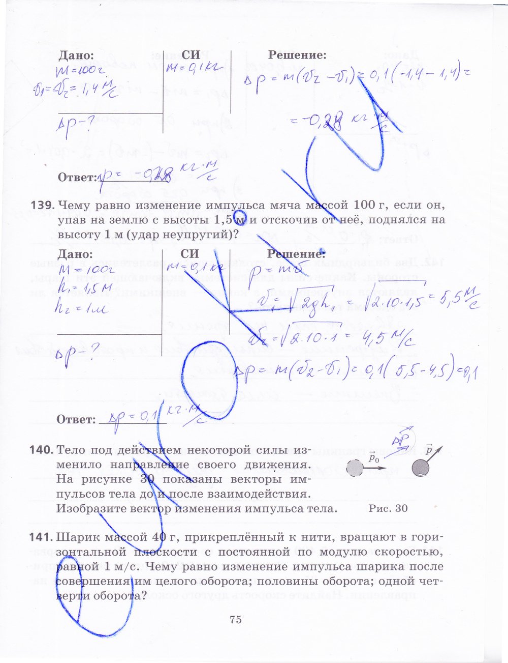 ГДЗ Физика Пурышева 9 класс Рабочая тетрадь Номер стр. 75