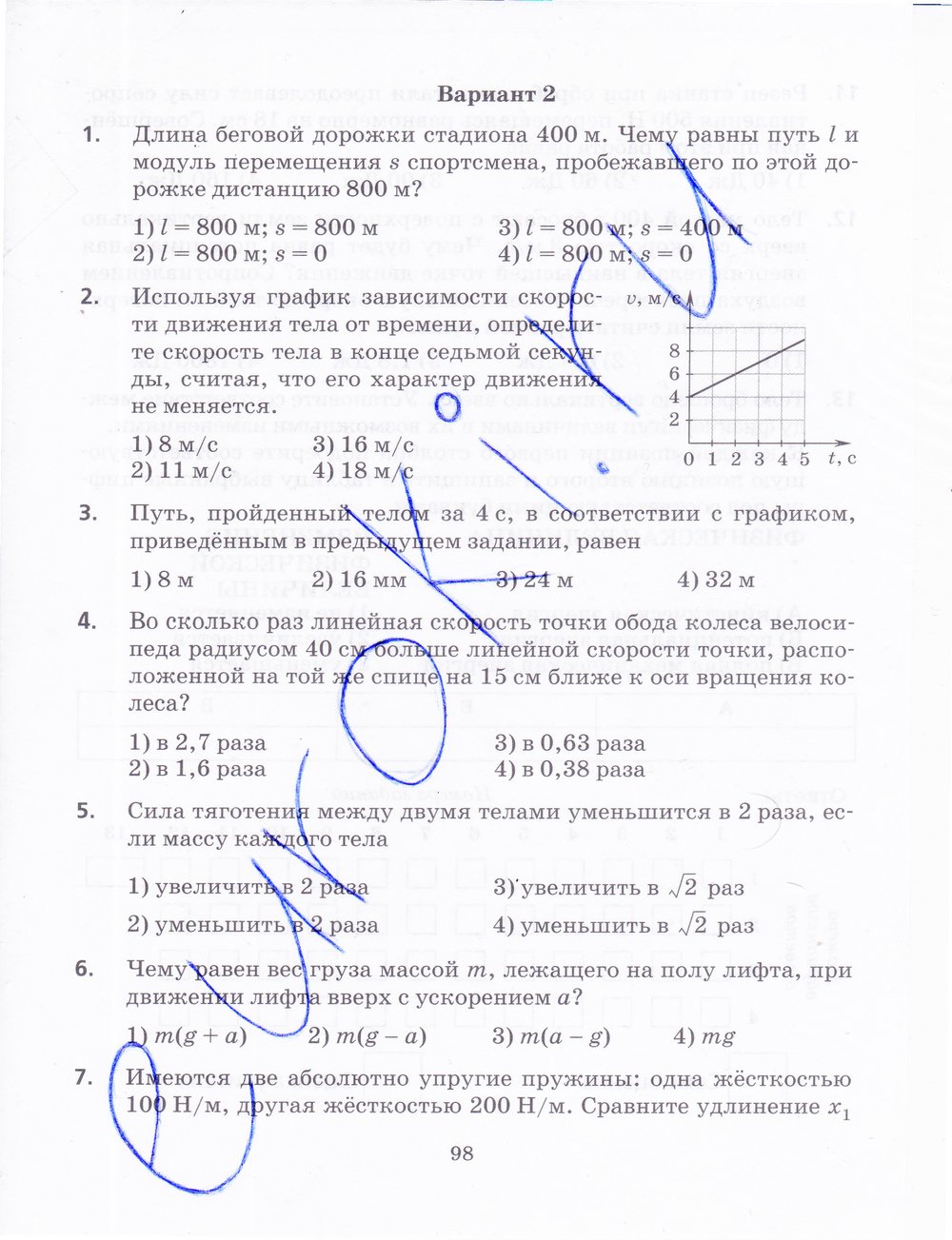 ГДЗ Физика Пурышева 9 класс Рабочая тетрадь Номер стр. 98