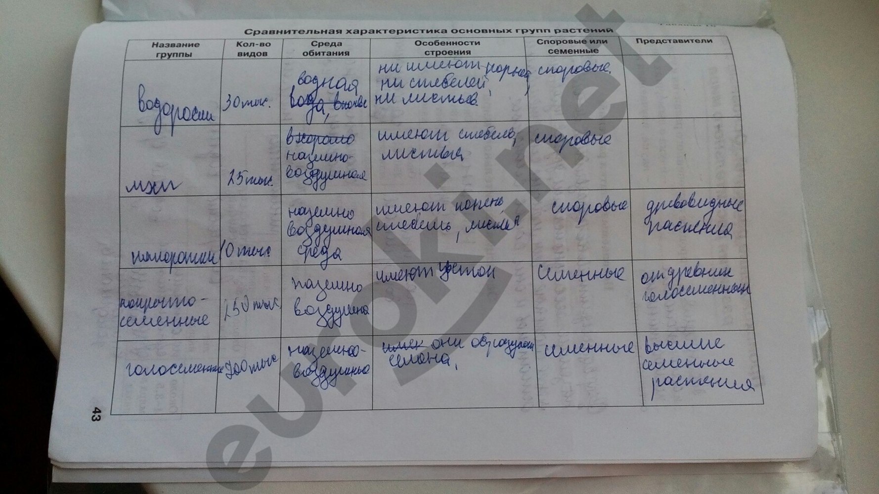 Гдз по биологии 6 класс таблица Гдз по биологии 6 класс таблица