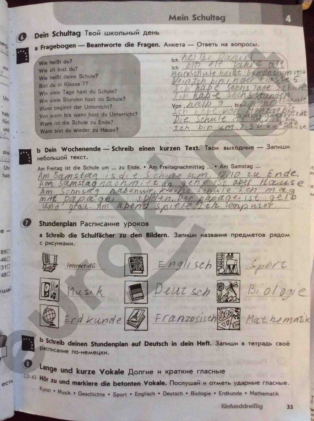ГДЗ Номер стр. 43 Немецкий 5 класс Аверин Рабочая тетрадь