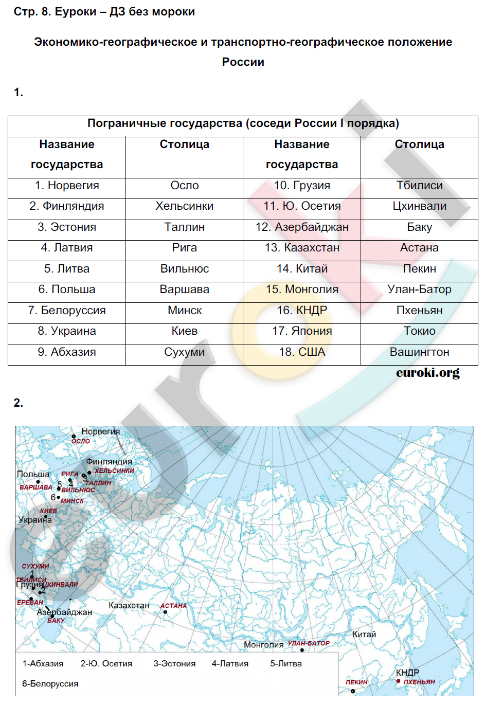 ГДЗ Номер стр. 12 География 8 класс Баринова Рабочая тетрадь