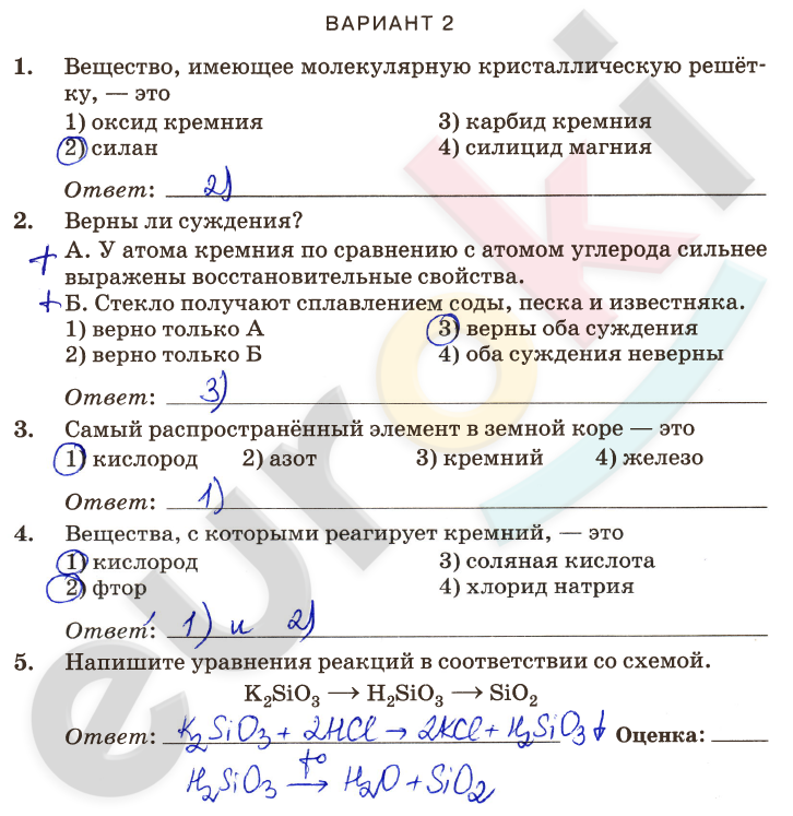 ГДЗ Номер Вариант 2 Химия 9 класс Габриелян Контрольные и проверочные Проверочна